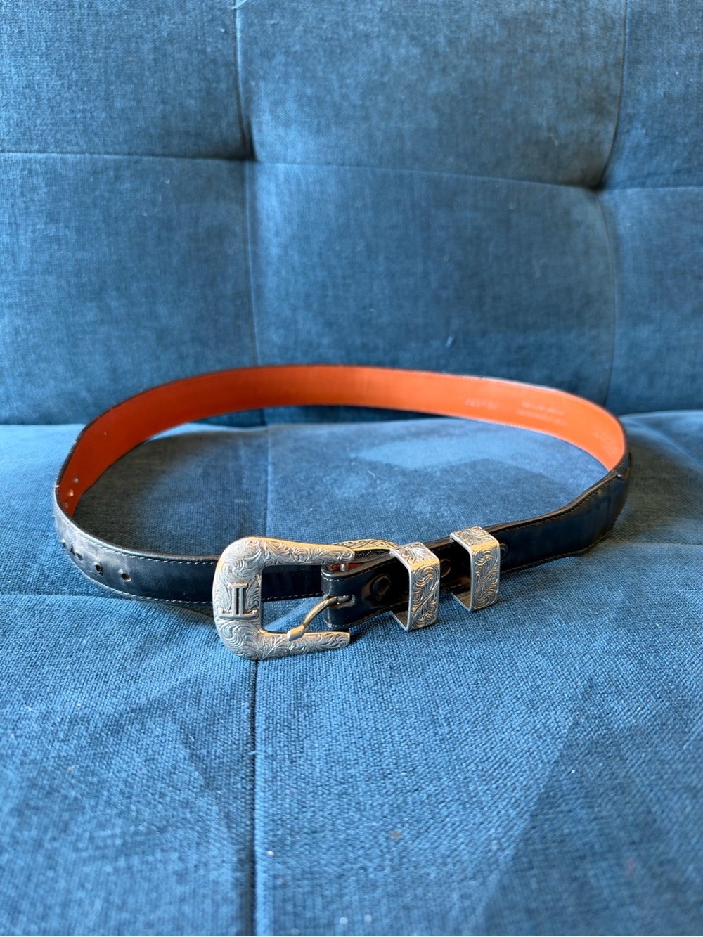 Lucchese Smooth Goat Tapered Black Leather Belt with Silver Western Buckle